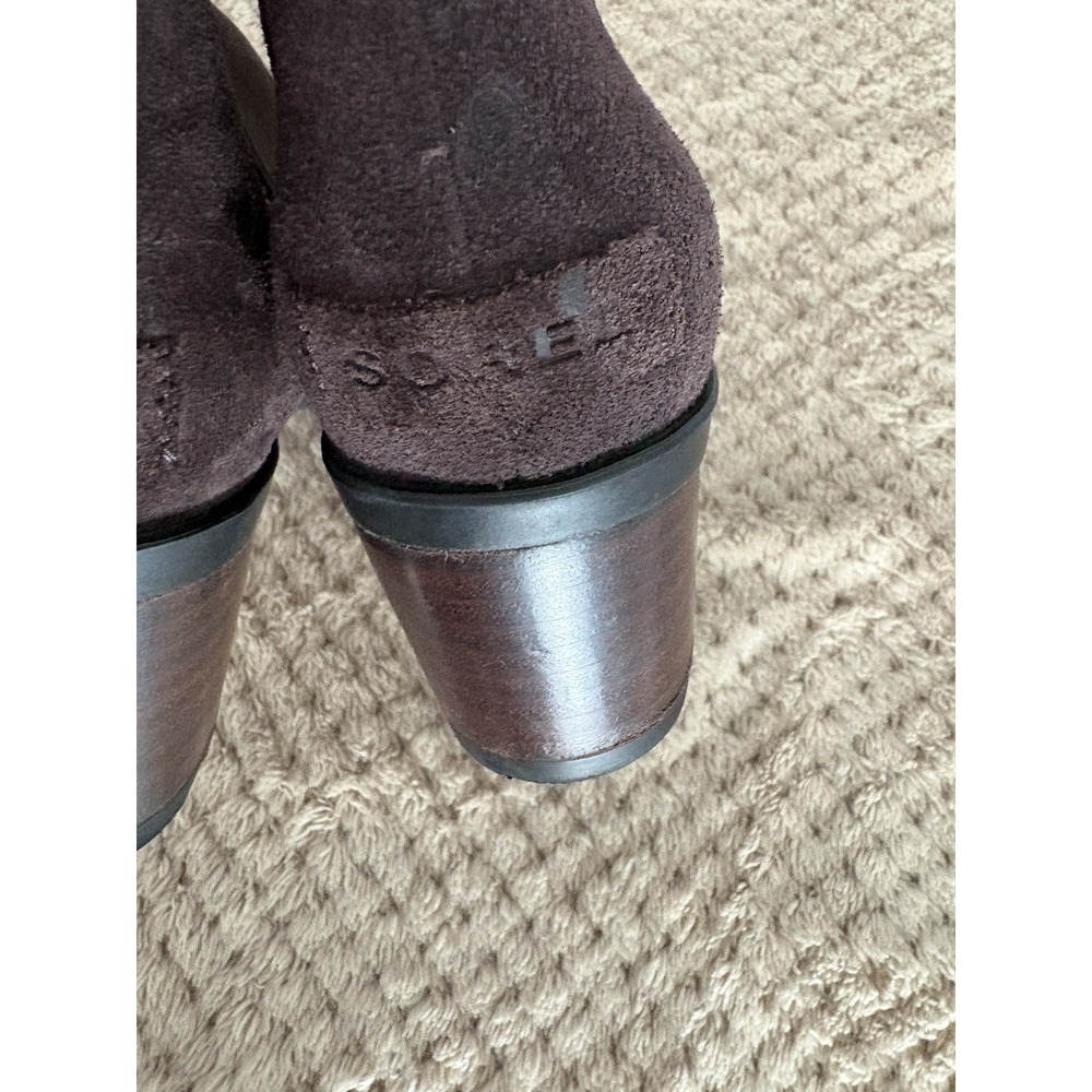 Sorel Boots Womens Size 8.5 Cate Chocolate Brown Leather/Suede Zip Block Heel - Picture 10 of 15